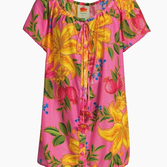 FARM Rio Dresses & Skirts - FARM Rio Pink Dress with Yellow and Green Floral Design